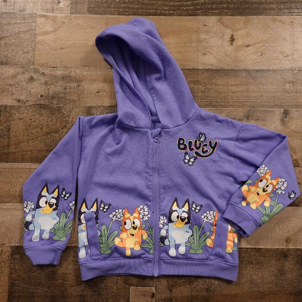 Bluey Zip-Up Hoodie‎ Kids Girls 6 Blue Periwinkle Graphic Sweatshirt